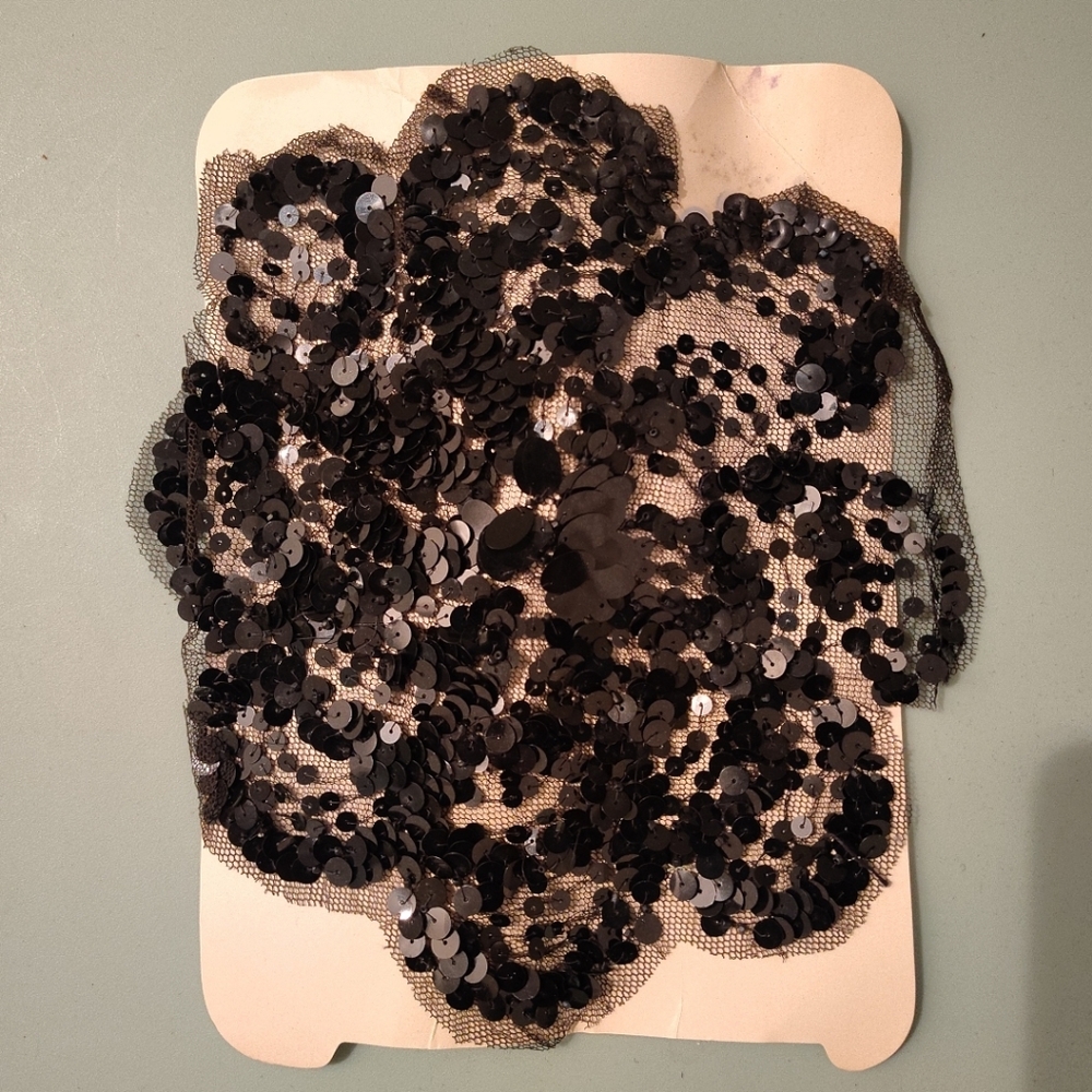 Vintage Black Sequin Lace Applique